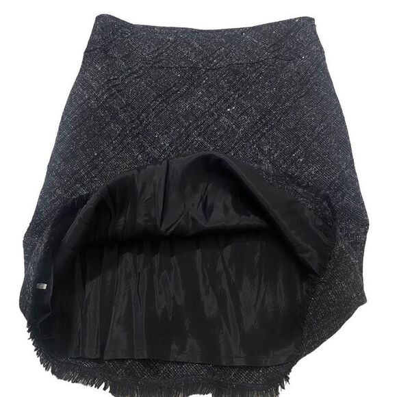 Burberry London Black Gray Plaid Fringe Hem Wool Blend Skirt Size US 10 - Picture 10 of 16